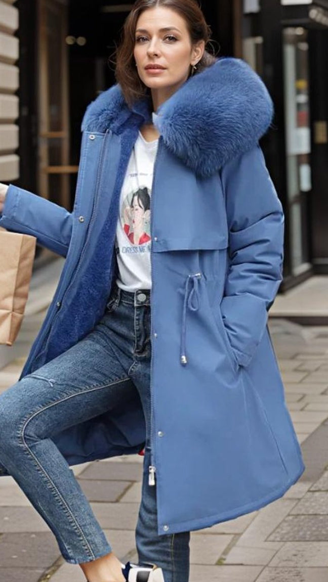 Imogen | Graceful Longline Faux Fur Coat with Hooded Parka Style