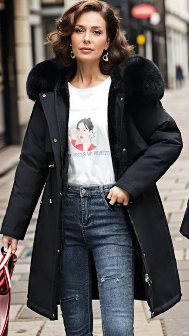 Imogen | Graceful Longline Faux Fur Coat with Hooded Parka Style