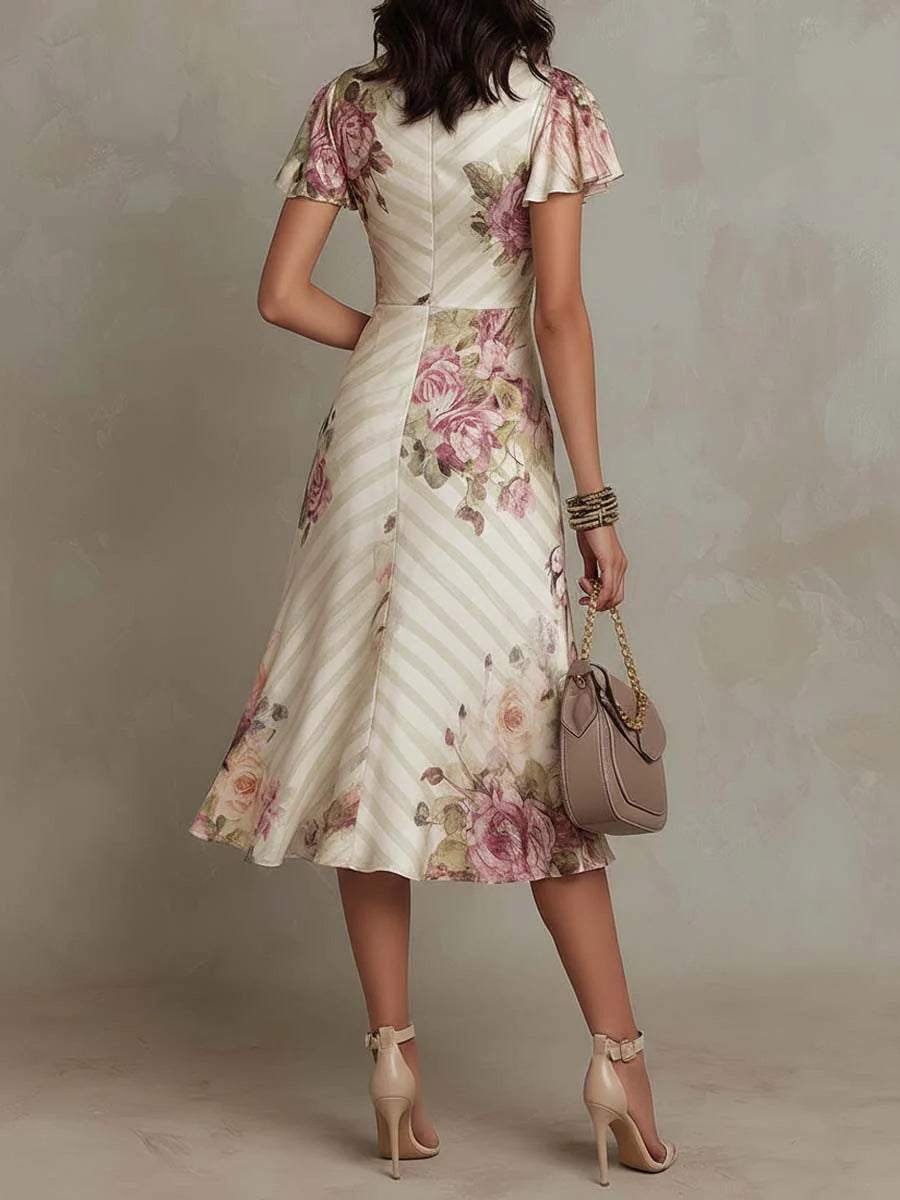 Imogen | Sophisticated Floral Wrap Midi Christmas Dress