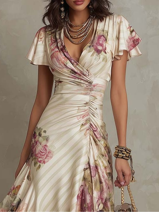 Imogen | Sophisticated Floral Wrap Midi Christmas Dress