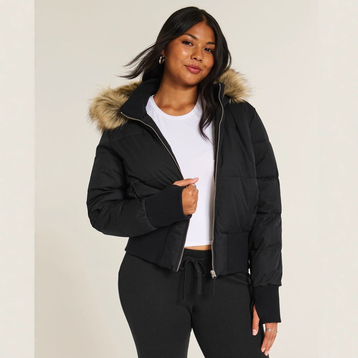 Iris | Classic Faux Fur Coat Cropped Hooded Puffer Jacket