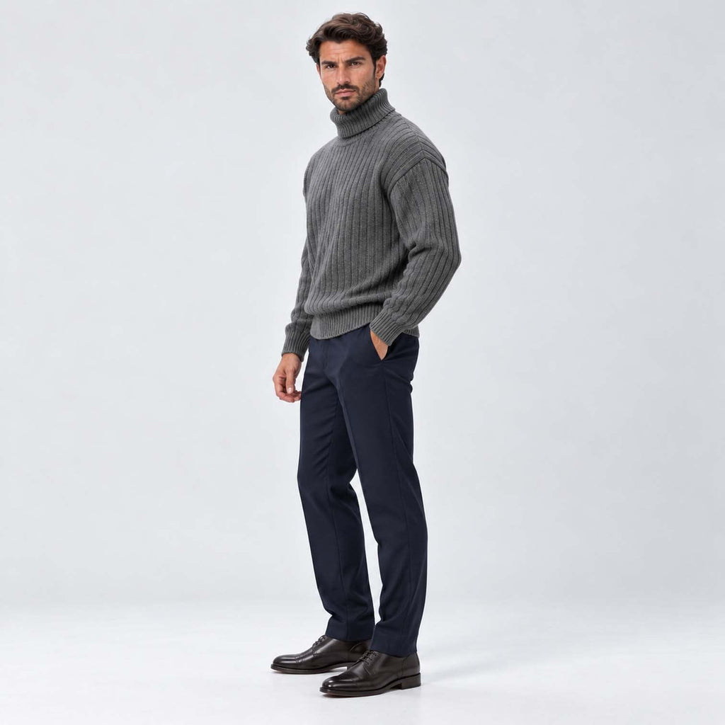 Isaac | Classic Ribbed Roll Neck Mens Knit Jumper