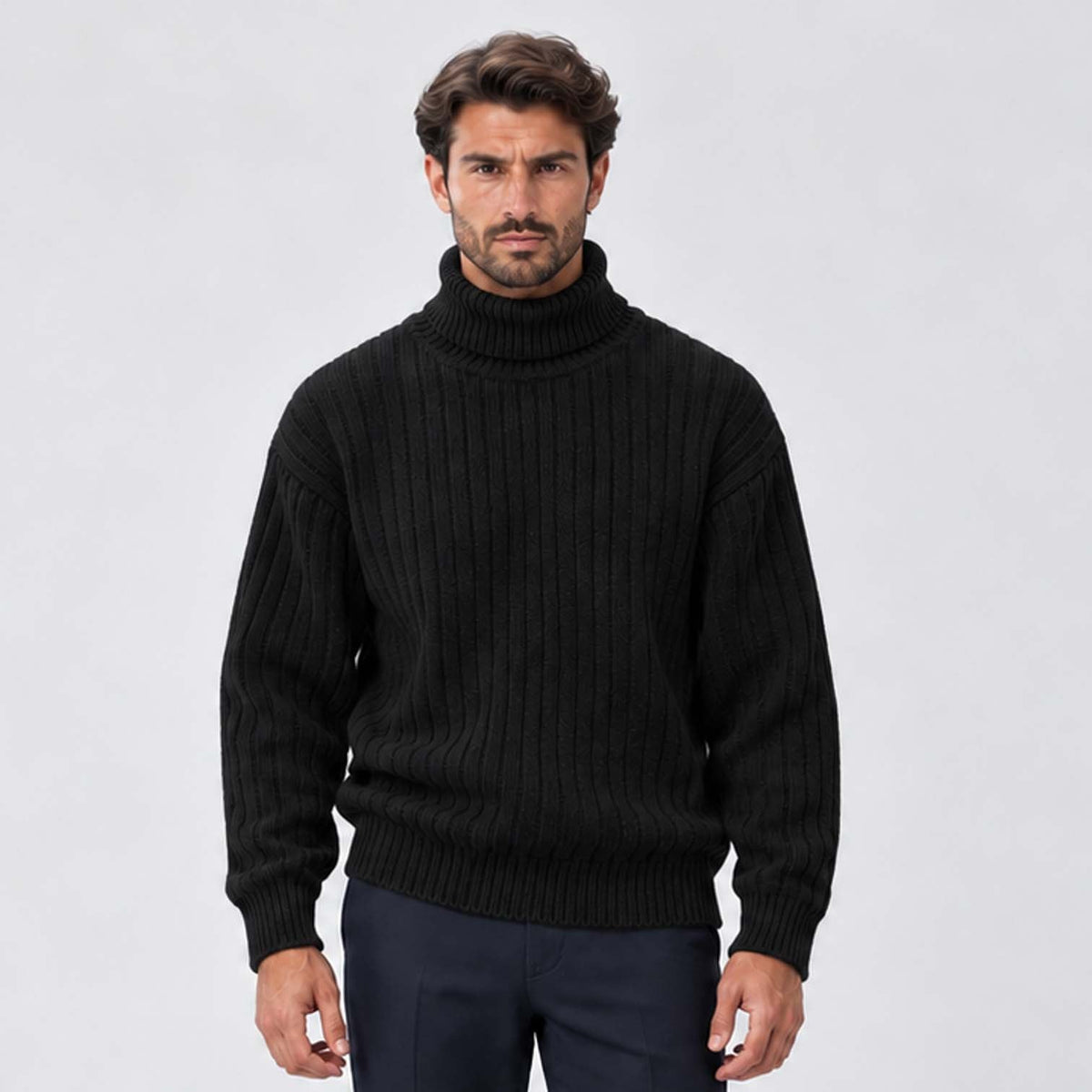 Isaac | Classic Ribbed Roll Neck Mens Knit Jumper