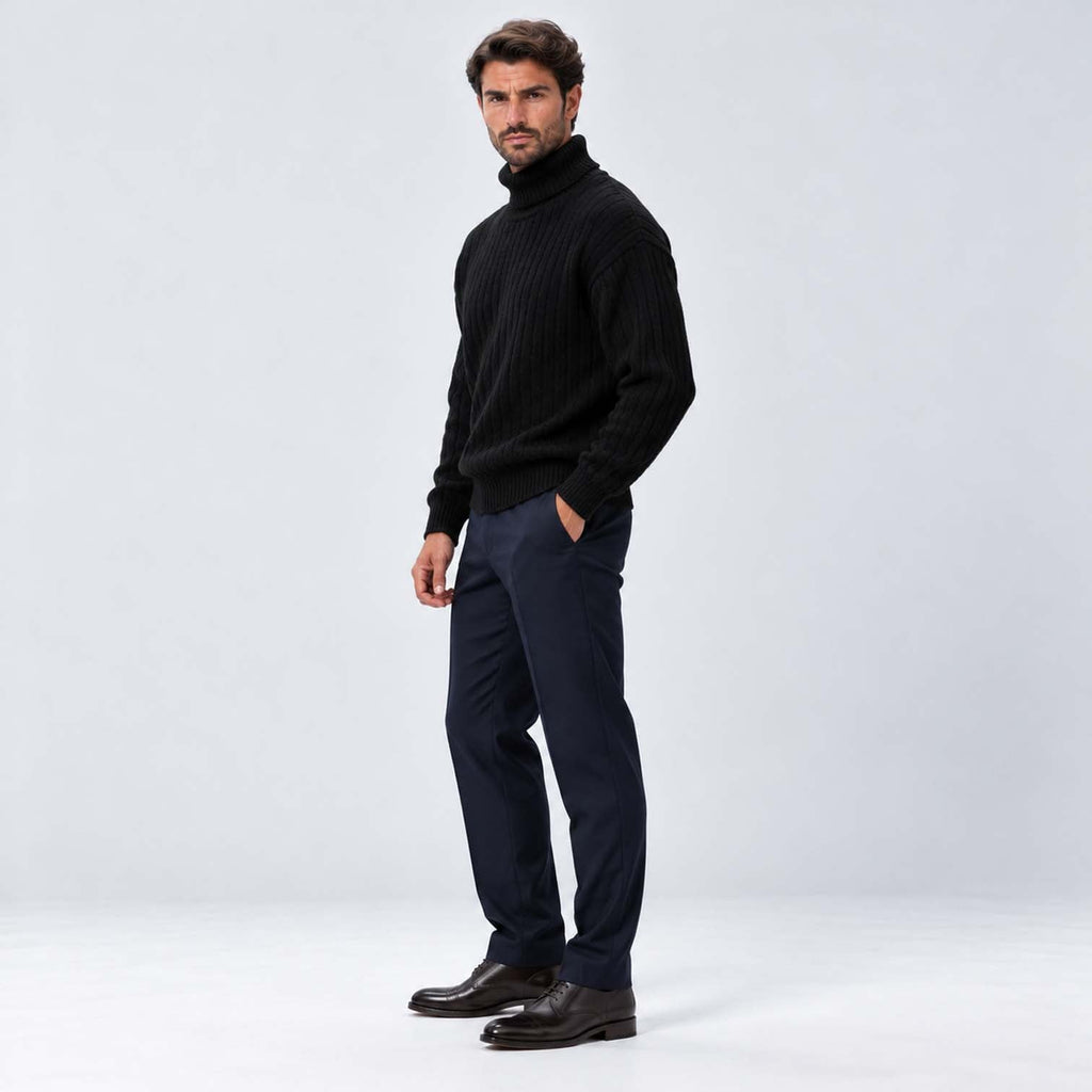 Isaac | Classic Ribbed Roll Neck Mens Knit Jumper