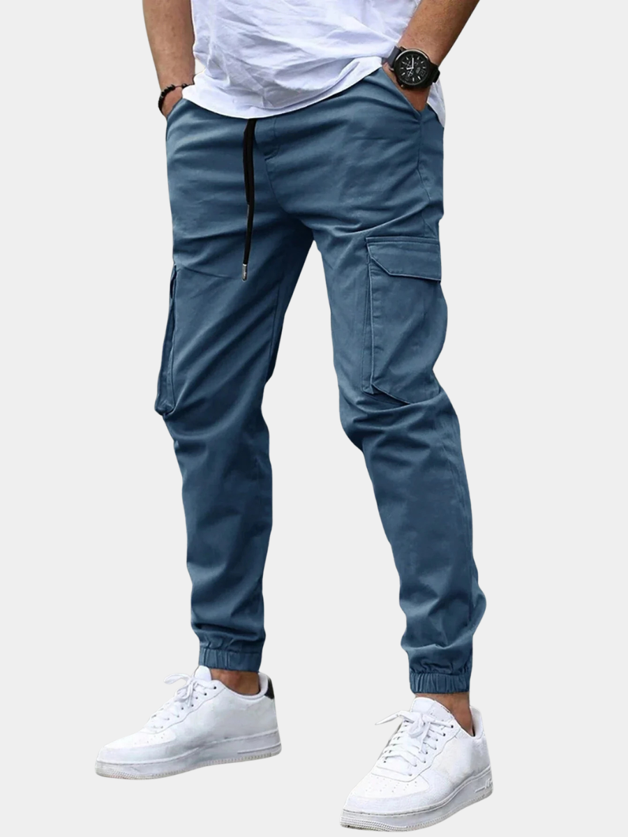 Isaac | Slim Fit Tapered Cargo Trousers with Drawstring Waist