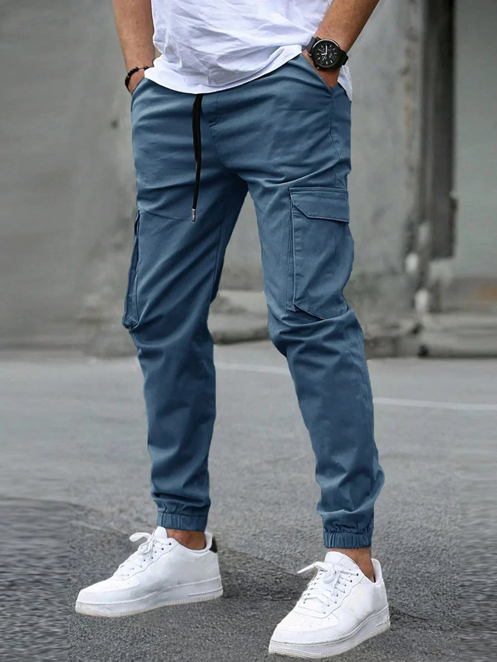 Isaac | Slim Fit Tapered Cargo Trousers with Drawstring Waist