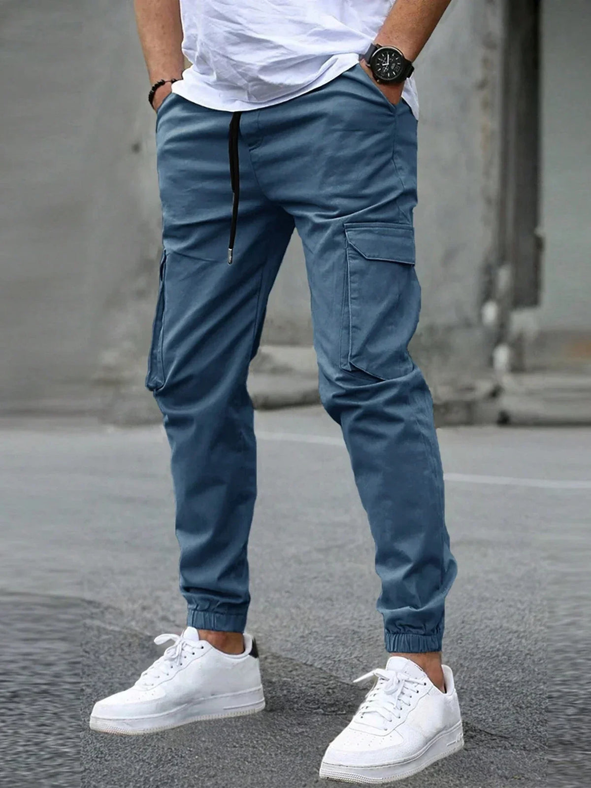 Isaac | Slim Fit Tapered Cargo Trousers with Drawstring Waist