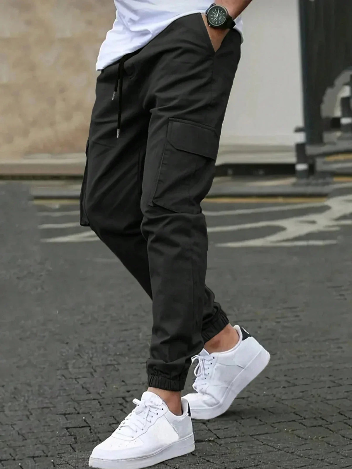 Isaac | Slim Fit Tapered Cargo Trousers with Drawstring Waist