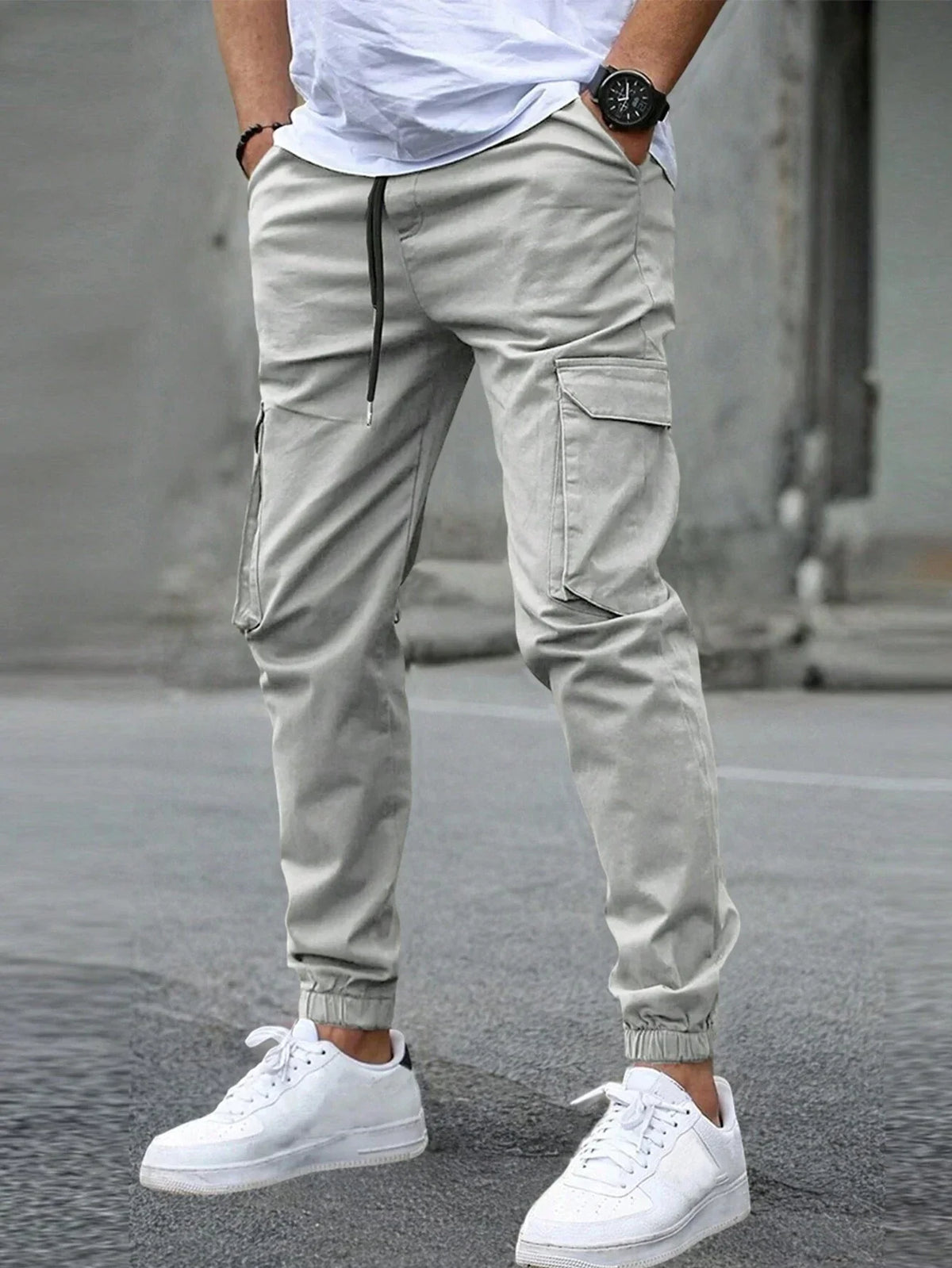 Isaac | Slim Fit Tapered Cargo Trousers with Drawstring Waist