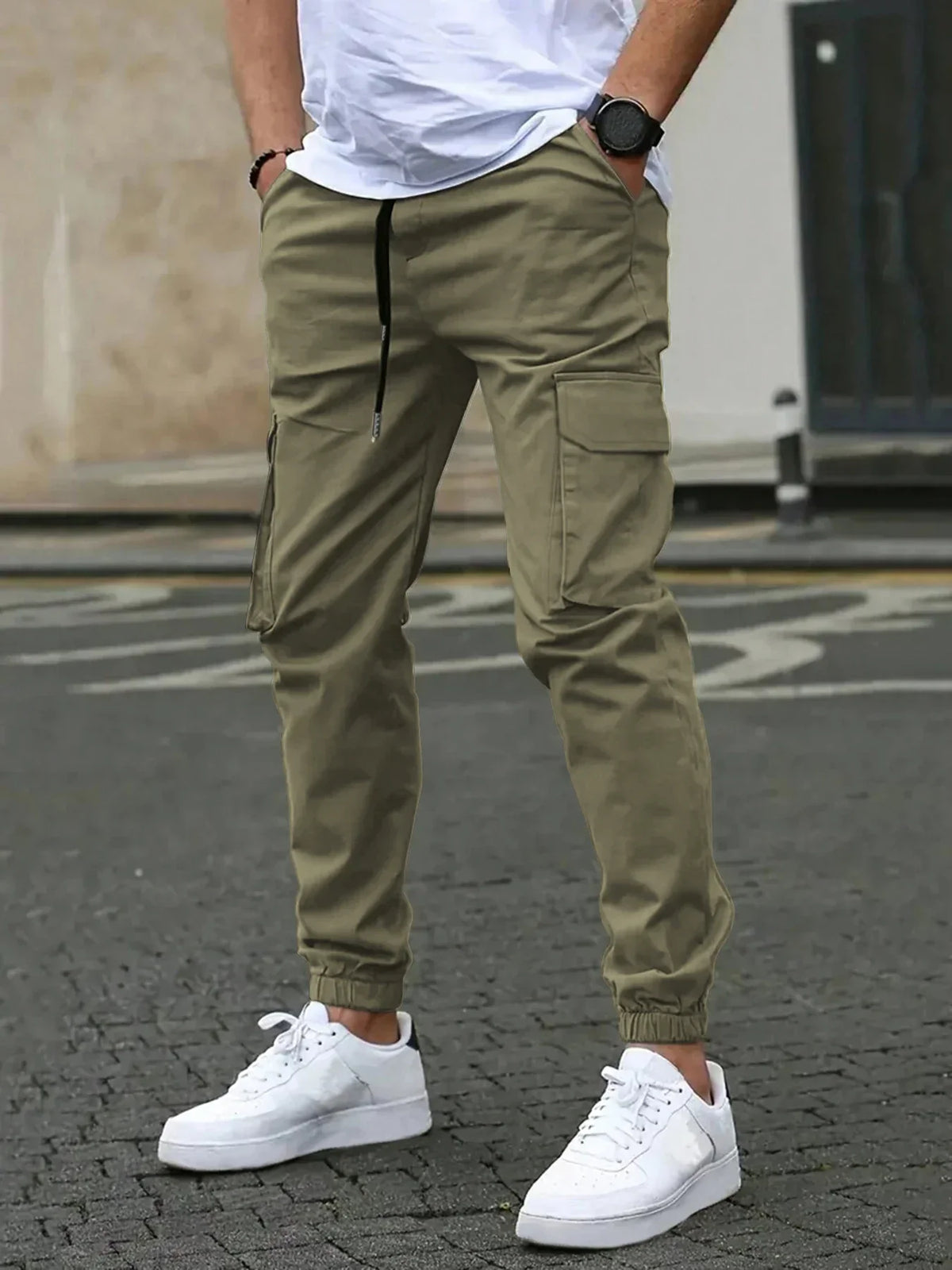 Isaac | Slim Fit Tapered Cargo Trousers with Drawstring Waist