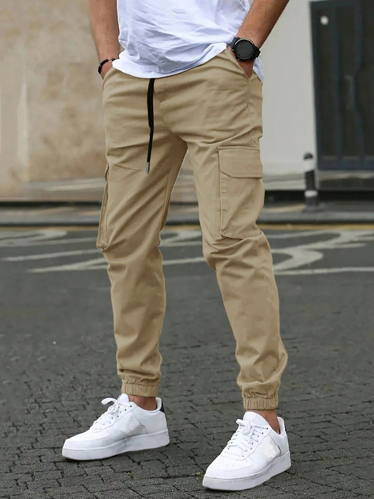 Isaac | Slim Fit Tapered Cargo Trousers with Drawstring Waist