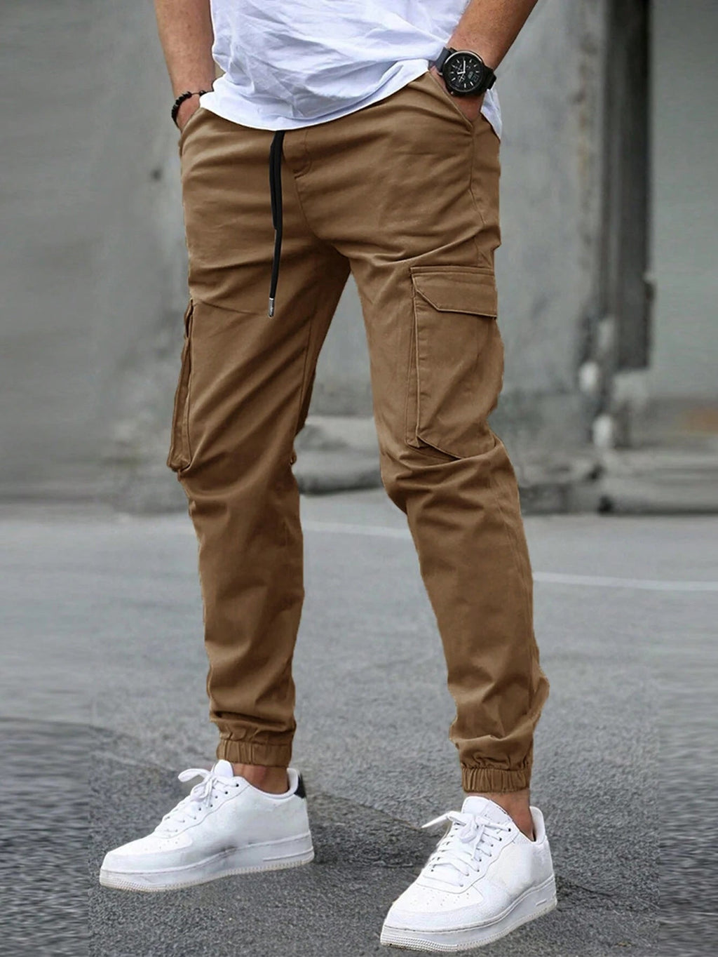 Isaac | Slim Fit Tapered Cargo Trousers with Drawstring Waist