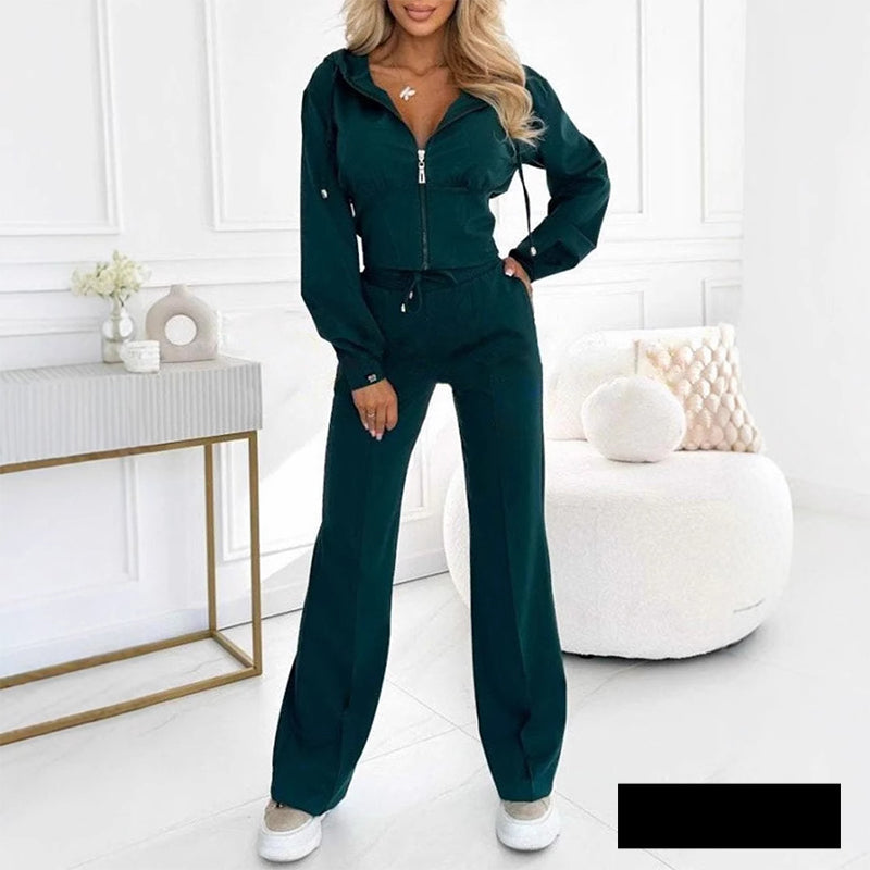 Isabella | Chic Zip-Up Hooded Wide Leg Tracksuit