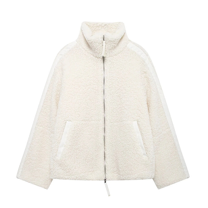 Isabella | Polished Zip-Up Fleece Jacket with Stripe Trim