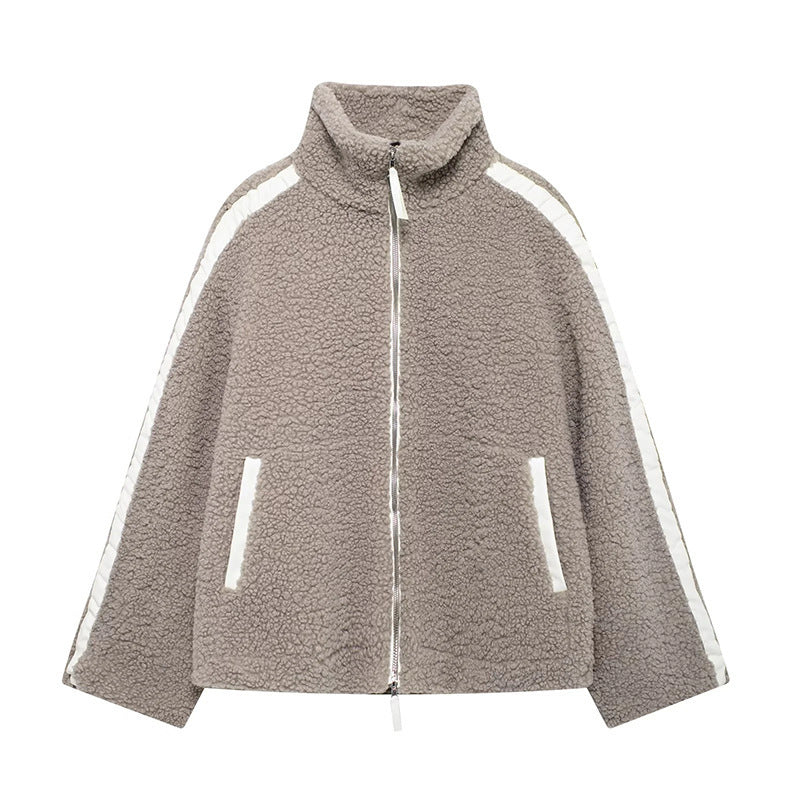 Isabella | Polished Zip-Up Fleece Jacket with Stripe Trim