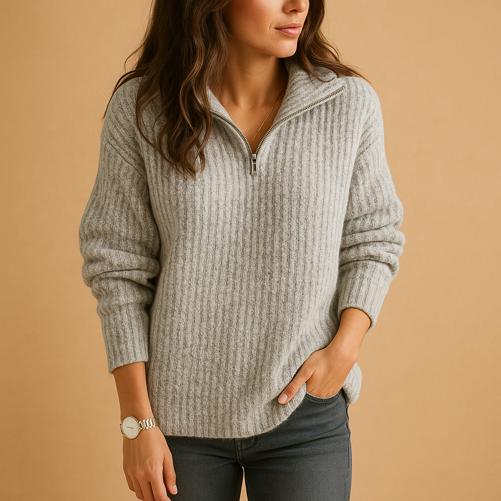 Isabella | Refined Ribbed Half Zip Womens Knit Jumper