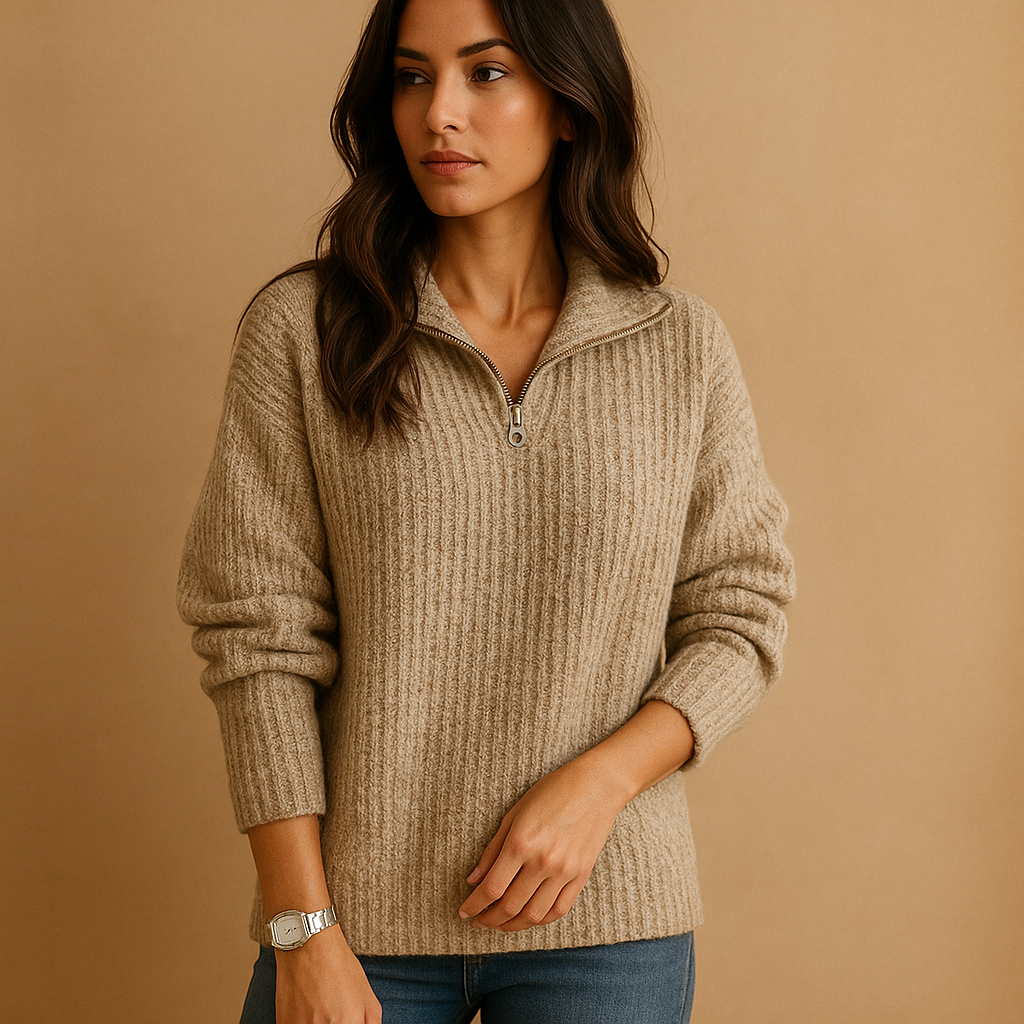 Isabella | Refined Ribbed Half Zip Womens Knit Jumper