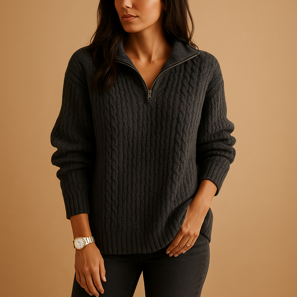 Isabella | Refined Ribbed Half Zip Womens Knit Jumper