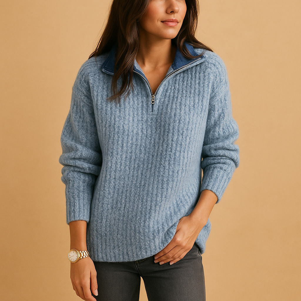 Isabella | Refined Ribbed Half Zip Womens Knit Jumper