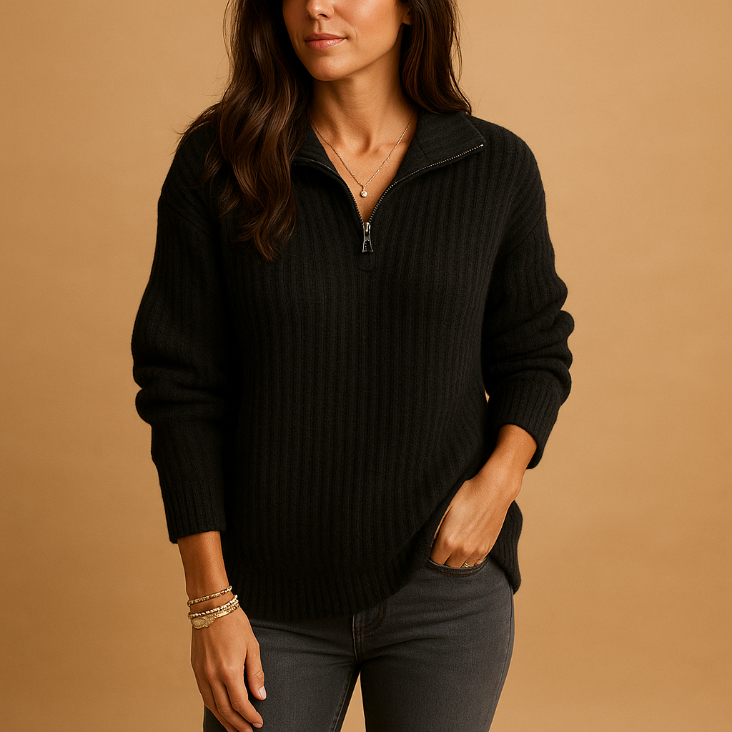 Isabella | Refined Ribbed Half Zip Womens Knit Jumper