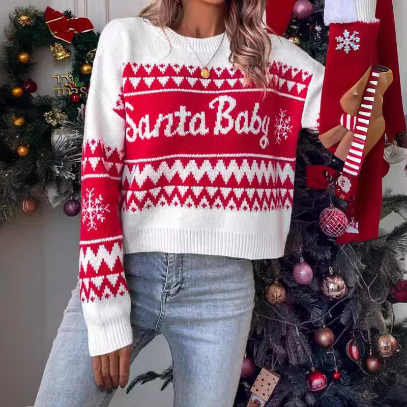 Isabelle | Chic Santa Baby Ladies Xmas Jumpers with Snowflake Print