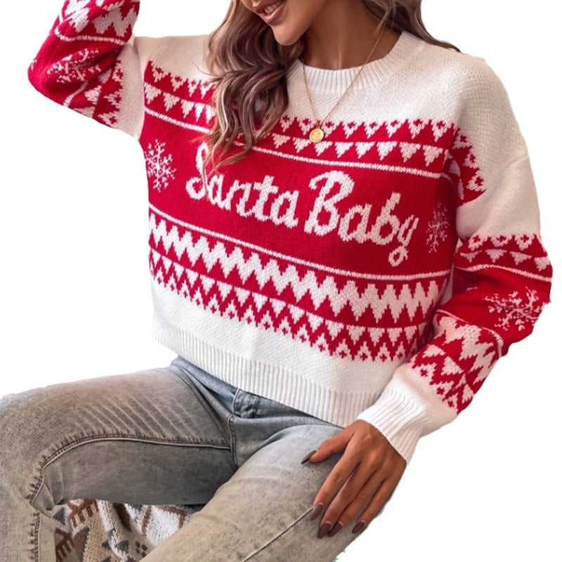 Isabelle | Chic Santa Baby Ladies Xmas Jumpers with Snowflake Print