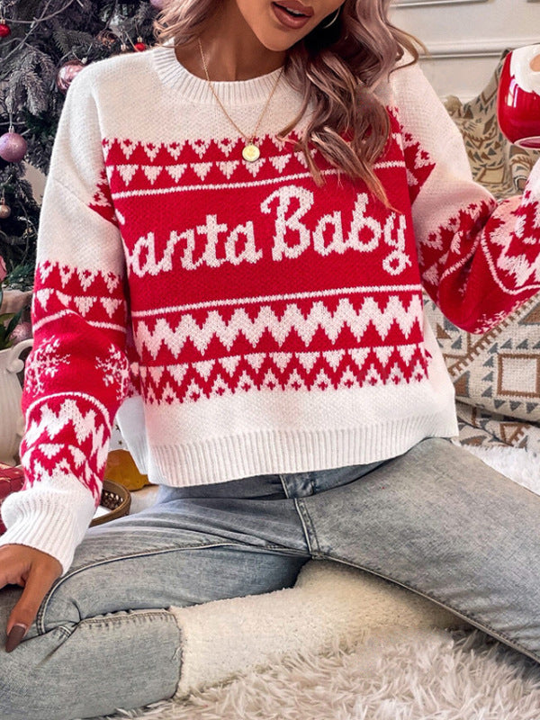 Isabelle | Chic Santa Baby Ladies Xmas Jumpers with Snowflake Print