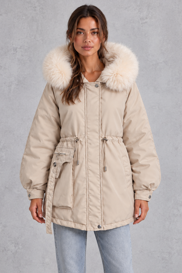 Isabelle | Refined Hooded Faux Fur Coat with Drawstring Waist