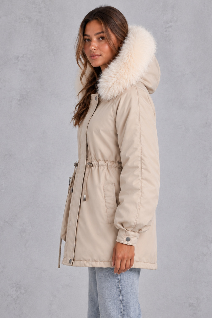 Isabelle | Refined Hooded Faux Fur Coat with Drawstring Waist