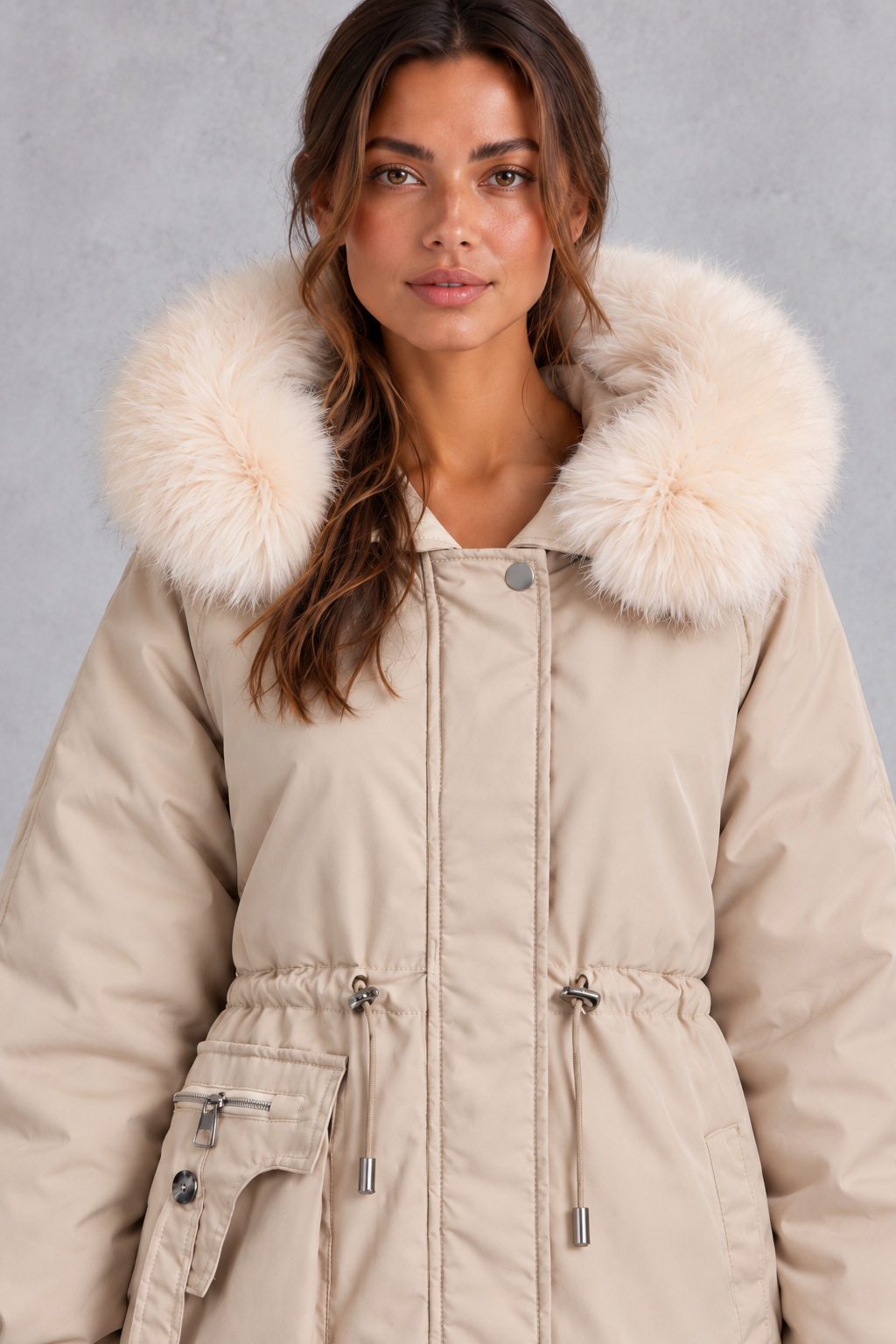 Isabelle | Refined Hooded Faux Fur Coat with Drawstring Waist