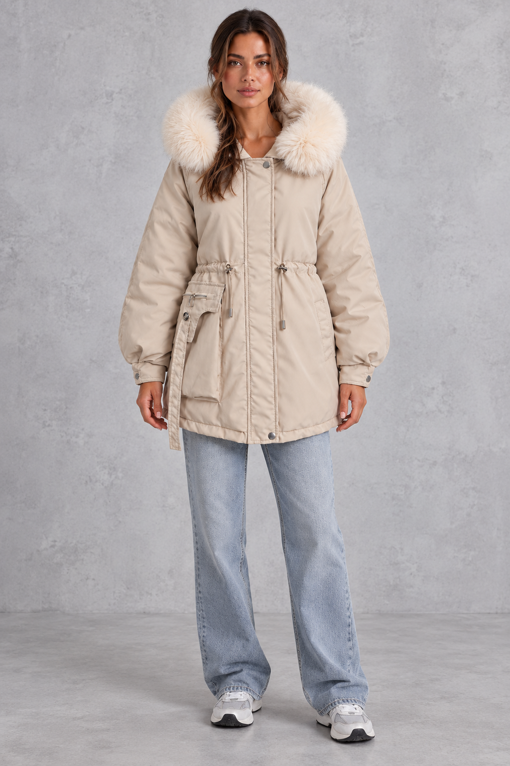 Isabelle | Refined Hooded Faux Fur Coat with Drawstring Waist
