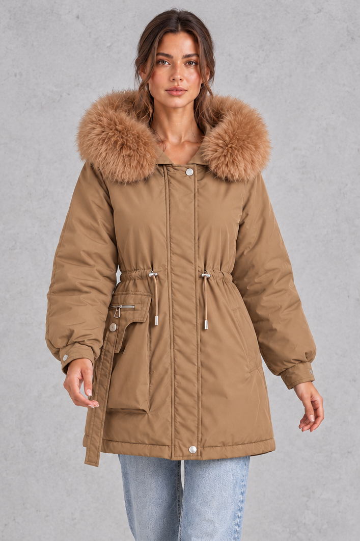 Isabelle | Refined Hooded Faux Fur Coat with Drawstring Waist