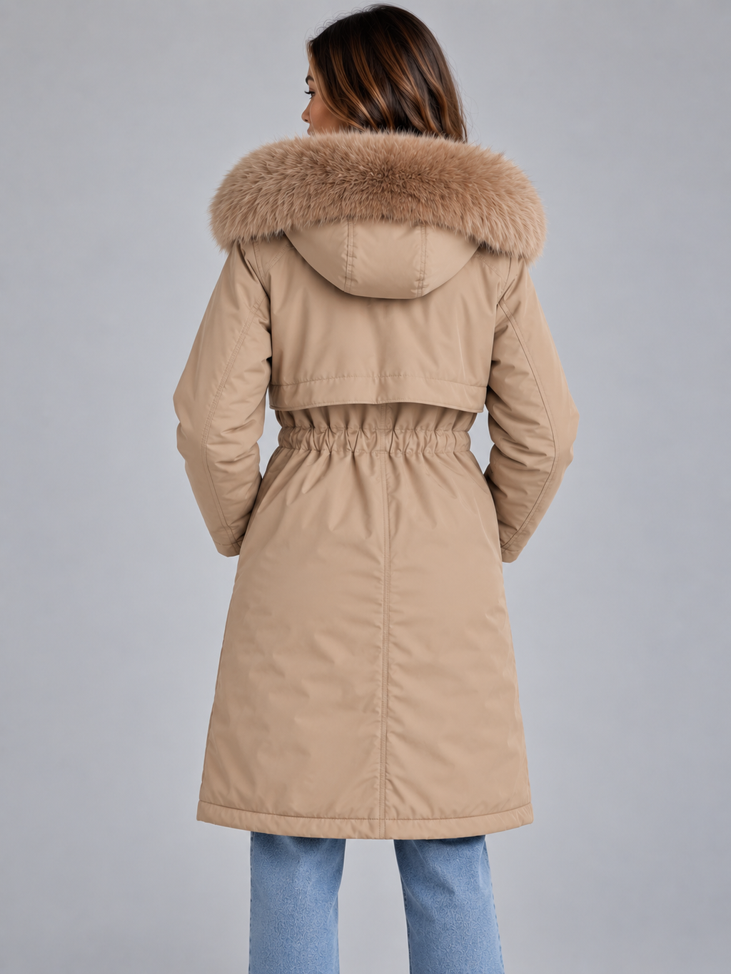 Isla | Elegant Faux Fur Coat with Hood and Drawstring Waist
