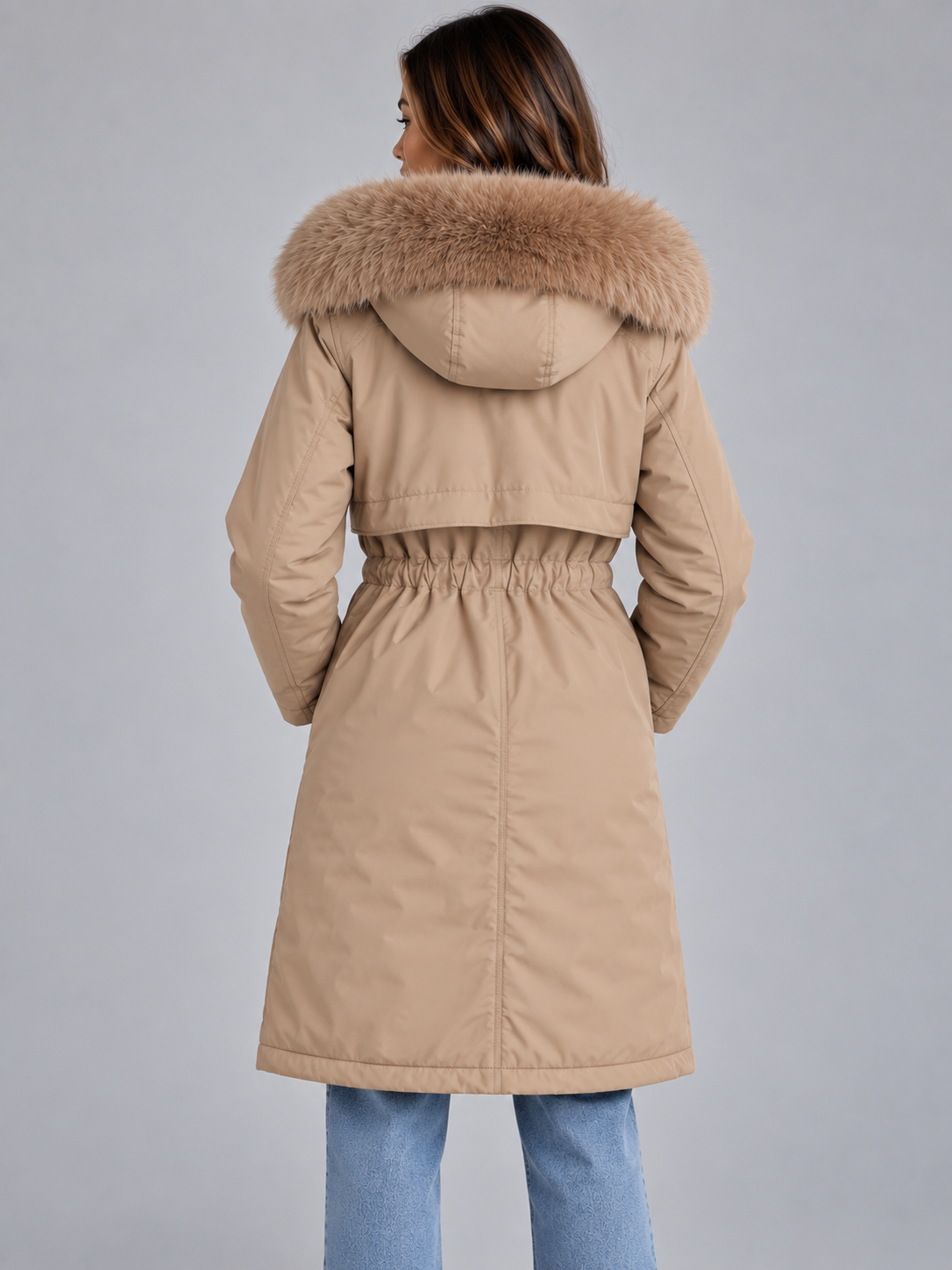 Isla | Elegant Faux Fur Coat with Hood and Drawstring Waist