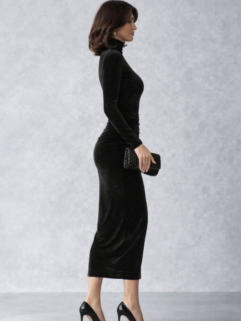 Isla | Graceful Ruched Turtleneck Christmas Dress