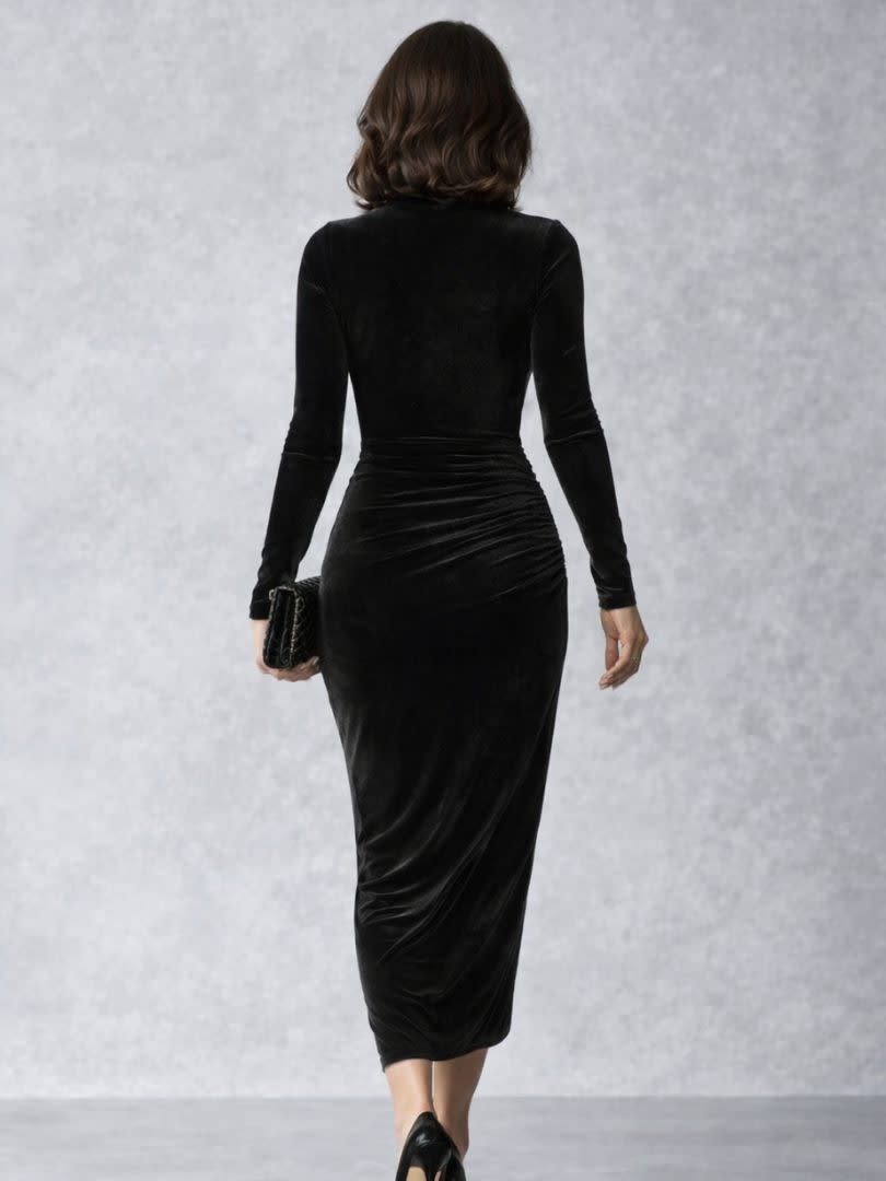 Isla | Graceful Ruched Turtleneck Christmas Dress
