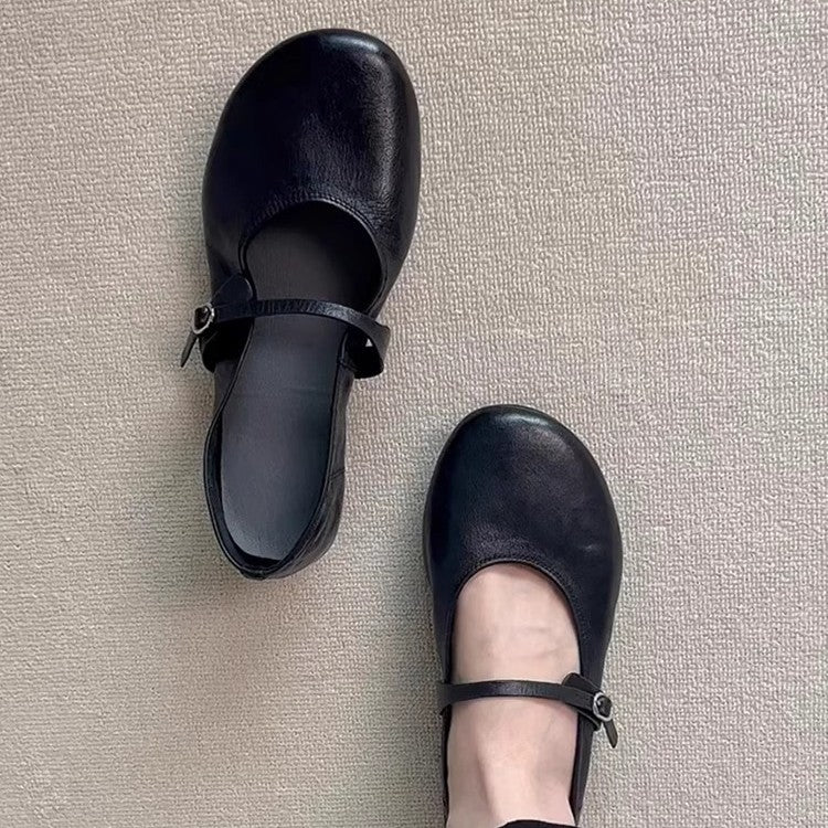 Isla | Sophisticated Round Toe Mary Jane Flats with Adjustable Strap