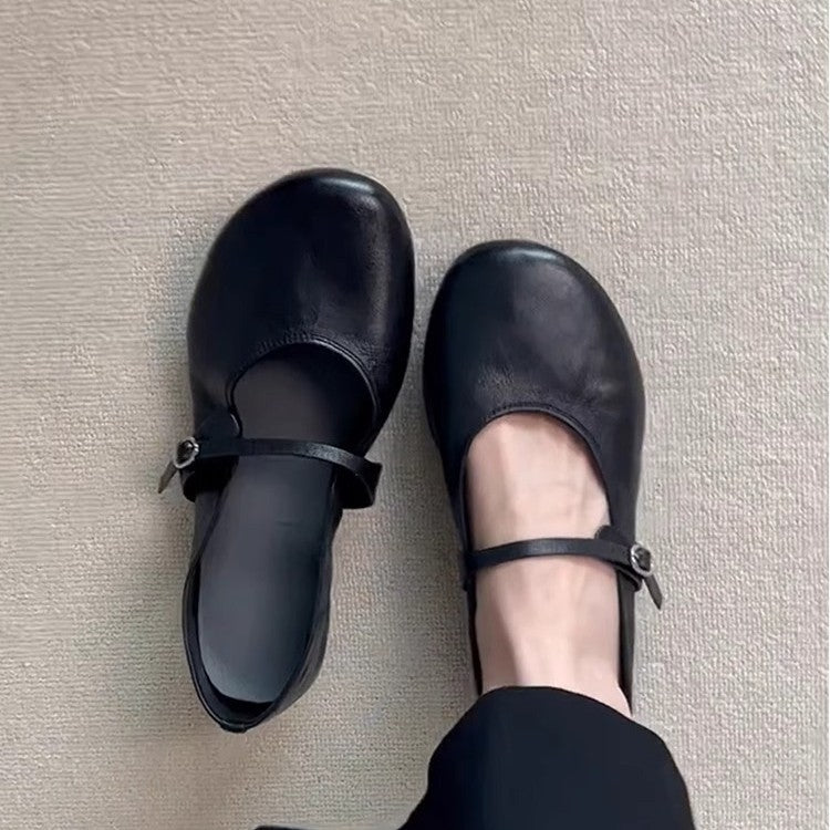 Isla | Sophisticated Round Toe Mary Jane Flats with Adjustable Strap