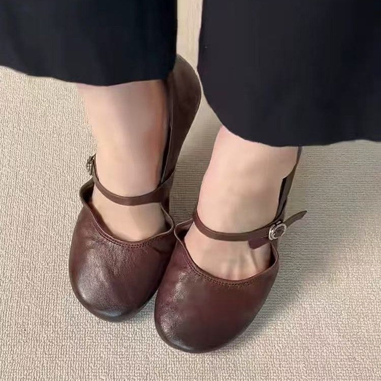 Isla | Sophisticated Round Toe Mary Jane Flats with Adjustable Strap