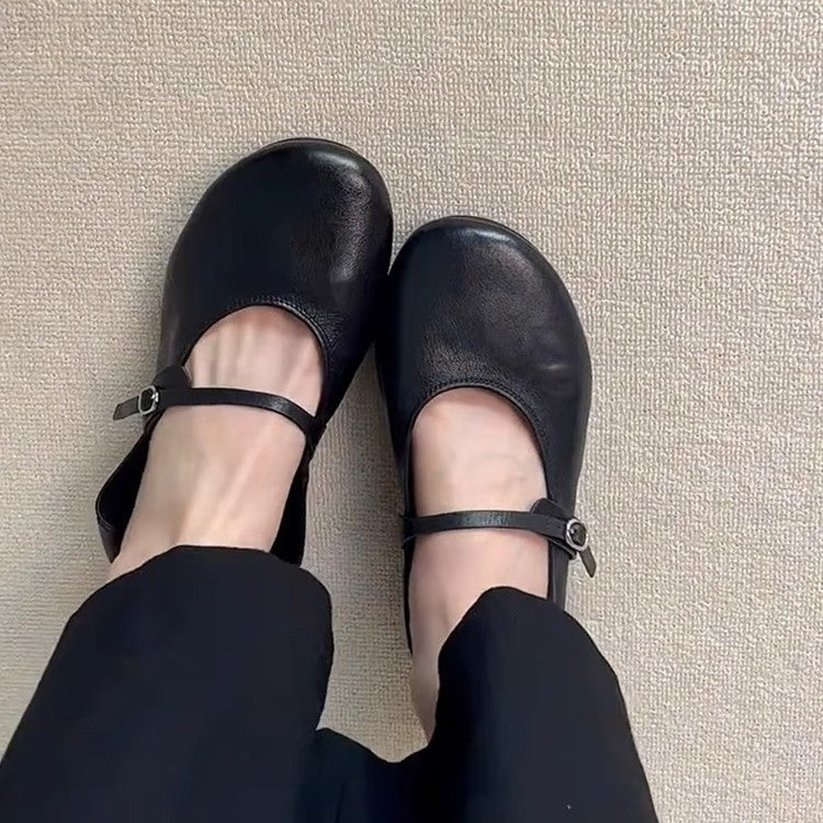 Isla | Sophisticated Round Toe Mary Jane Flats with Adjustable Strap