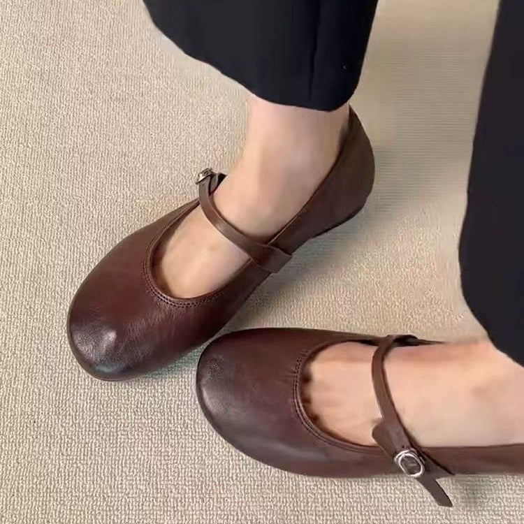 Isla | Sophisticated Round Toe Mary Jane Flats with Adjustable Strap
