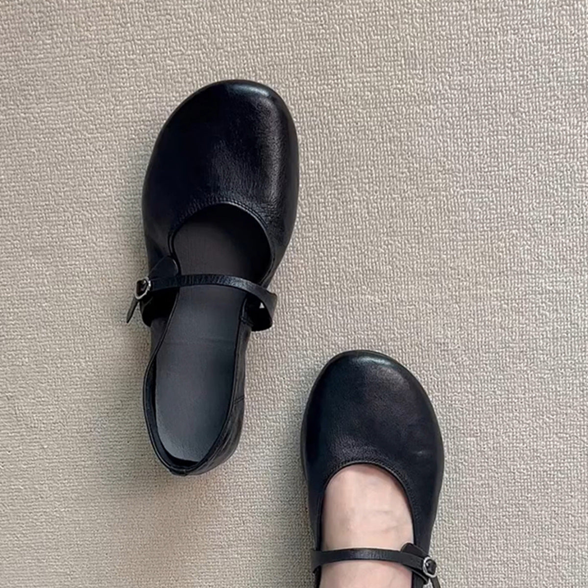 Isla | Sophisticated Round Toe Mary Jane Flats with Adjustable Strap