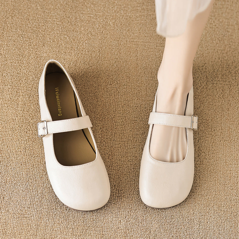 Isla | Sophisticated Round Toe Mary Jane Flats with Buckle Strap