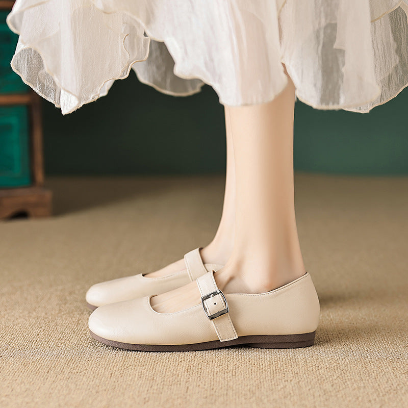 Isla | Sophisticated Round Toe Mary Jane Flats with Buckle Strap