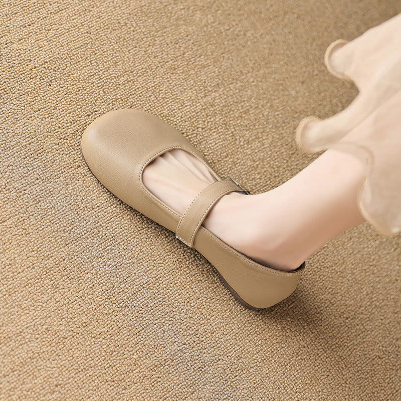 Isla | Sophisticated Round Toe Mary Jane Flats with Buckle Strap
