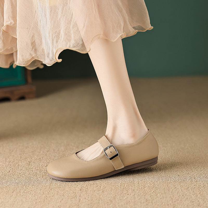 Isla | Sophisticated Round Toe Mary Jane Flats with Buckle Strap