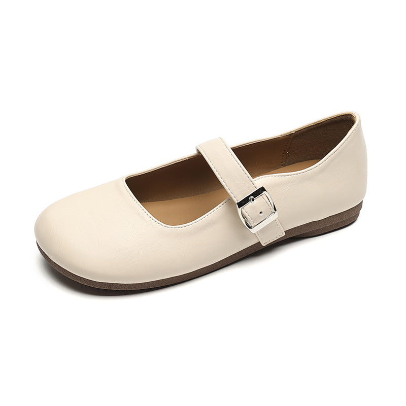 Isla | Sophisticated Round Toe Mary Jane Flats with Buckle Strap