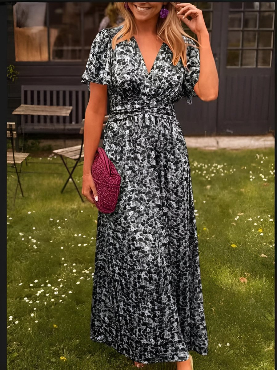 Ivy | Chic Floral Print V-Neck Maxi Cocktail Dress