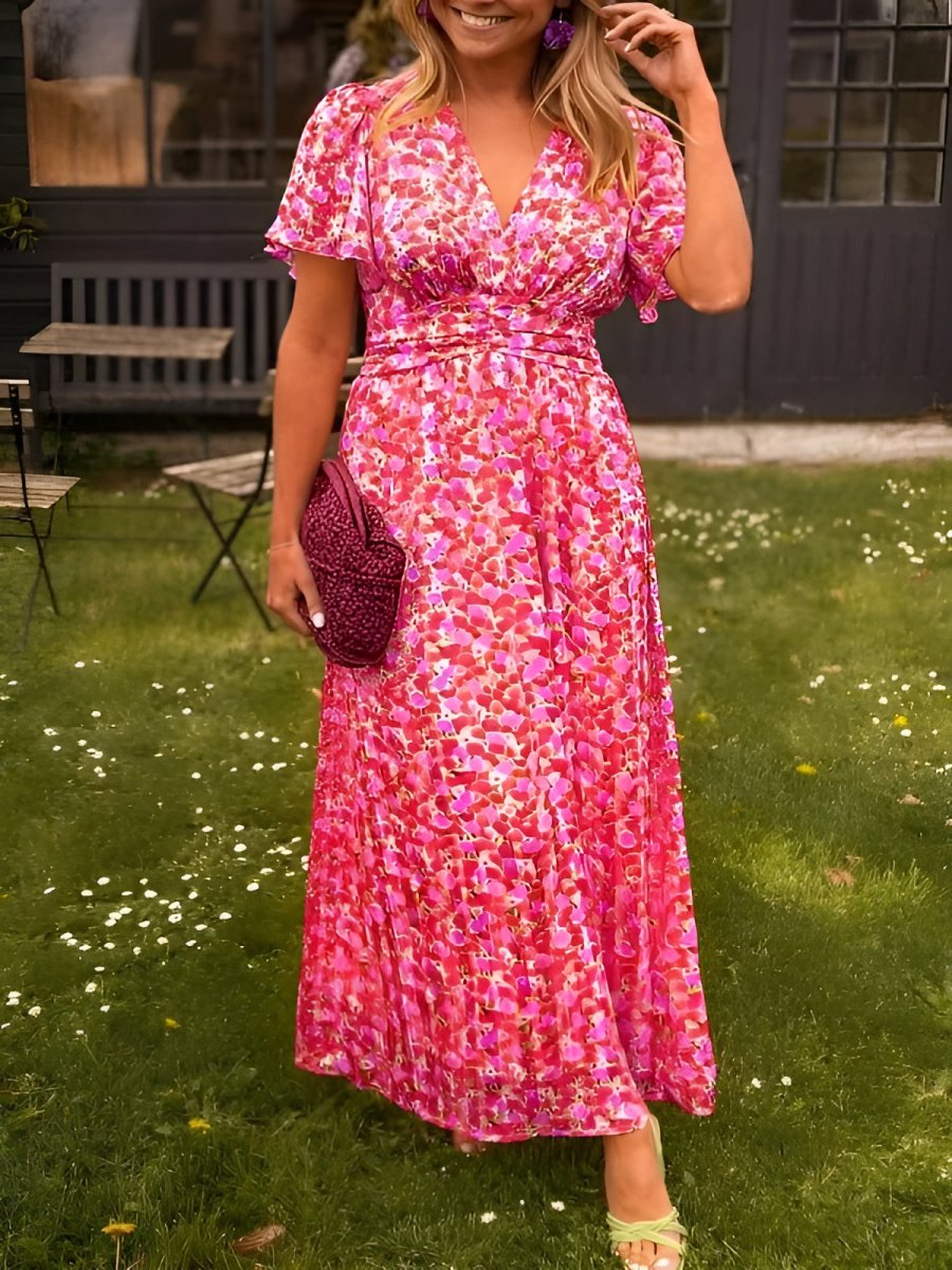 Ivy | Chic Floral Print V-Neck Maxi Cocktail Dress