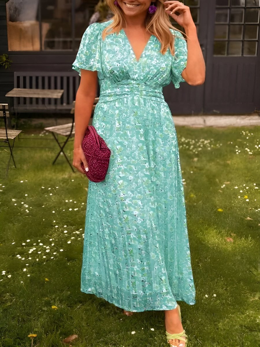 Ivy | Chic Floral Print V-Neck Maxi Cocktail Dress